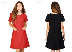 Đầm ruby phối túi duyên dáng