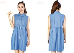 Đầm denim cổ sơ mi duyên dáng