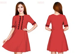 Đầm công sở Sơn Nguyễn Fashion tay lỡ phối ren