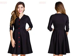 Đầm xòe phối nút thời trang Black