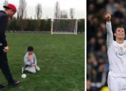 Ronaldo vui mừng khi thắng con trai trong trò đá phạt