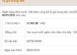 Tỷ giá trung tâm hôm nay 6/1 là 21.907 đồng