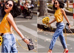 "Gái 1 con" Đoan Trang tươi trẻ với áo yếm quần jeans đi dạo phố