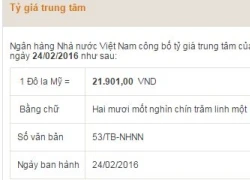 Tỷ giá trung tâm hôm nay 24/2: Tăng thêm 2 đồng