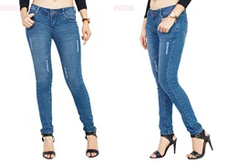 Quần Jean dài nữ ECOJEANS phối xước 034-M2