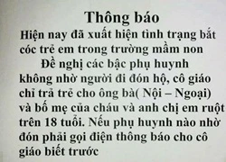 Trường mầm non dán thông báo đề phòng trẻ em bị bắt cóc