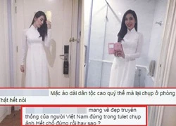 Thủy Tiên bị &#8216;ném đá&#8217; vì chụp ảnh áo dài trong nhà vệ sinh