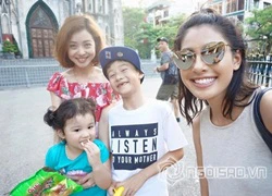 Jennifer Phạm cùng em gái đưa hai con đi dạo chơi Hà Nội