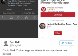 Mark Zuckerberg bị hack tài khoản Twitter và Pinterest