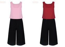 Set áo sát nách nơ lưng + Quần Culottes Ống Rộng cá tính SID45126