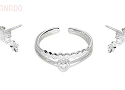 Set nhẫn + bông tai bạc OPAL A Heart Shape SID47228