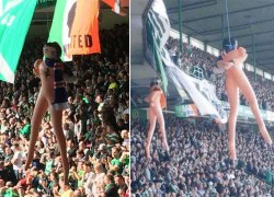 Fan Celtic 'treo cổ' búp bê tình dục quàng khăn Rangers