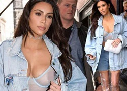 Kim Kardashian phanh áo phơi cả ngực trên phố