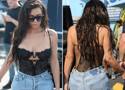 Kim Kardashian ra đường với áo lót và quần jeans