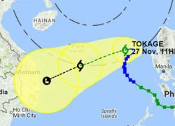 Bão Tokage quặt hướng Nam Trung Bộ