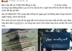 Nhờ Facebook tìm được tiền đánh rơi ở trụ ATM