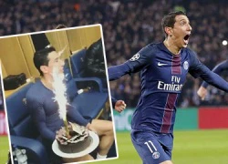 Cavani và Di Maria đón sinh nhật tưng bừng trong phòng thay đồ