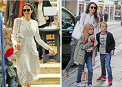 Angelina Jolie đẹp dịu dàng, mỉm cười hạnh phúc bên các con