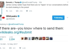 WikiLeaks châm chọc Trump về cảnh báo với Comey