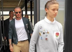 Bố con David Beckham để tóc giống nhau đi xem thời trang