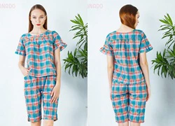 Bộ đồ lửng Twins phối caro cách điệu SID63695