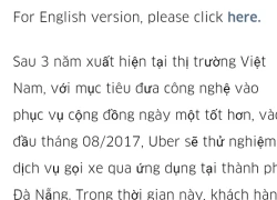 Chưa triển khai thử nghiệm ứng dụng Uber tại Đà Nẵng