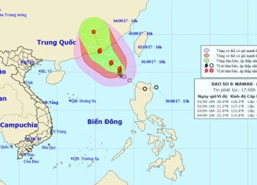 Bão số 8 đang mạnh thêm, hướng thẳng vào Trung Quốc