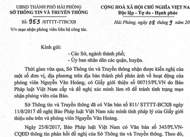 Đề phòng tình trạng phóng viên giả mạo hoạt động ở Hải Phòng