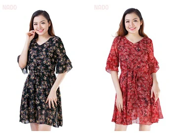 Đầm xòe phối hoa xinh xắn SID65590