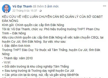 Phó hiệu trưởng lên Facebook kêu cứu vì bị luân chuyển