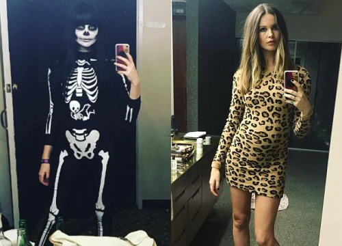 Vợ Adam Levine mang bầu vẫn hóa trang kinh dị đi dự tiệc
