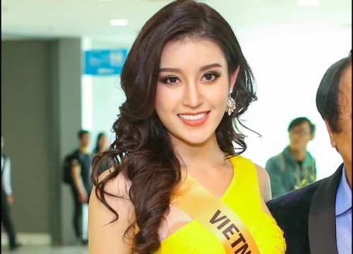 Á hậu Huyền My hớ hênh để lộ miếng dán ngực tại họp báo Miss Grand International 2017