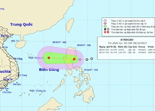 Áp thấp nhiệt đới giật cấp 8 đang hướng thẳng vào Biển Đông