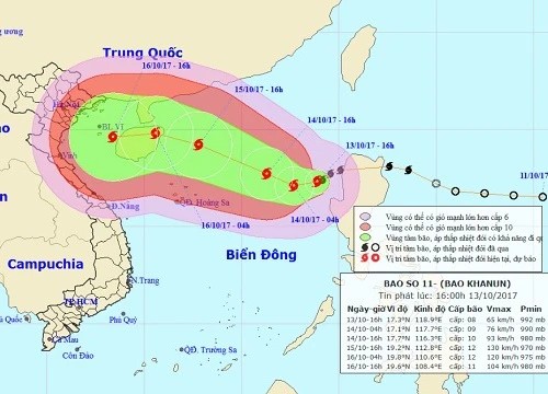 Bão số 11 có thể giật tới cấp 16, hướng vào đất liền nước ta