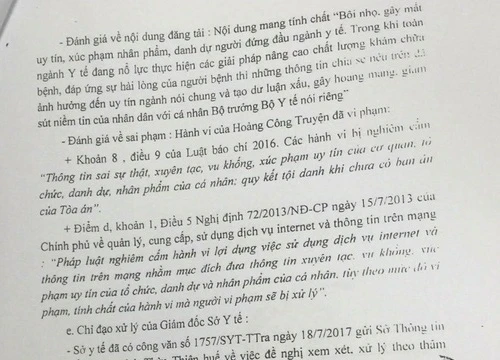 Bộ Y tế không đề nghị xử phạt bác sĩ "bôi nhọ" Bộ trưởng