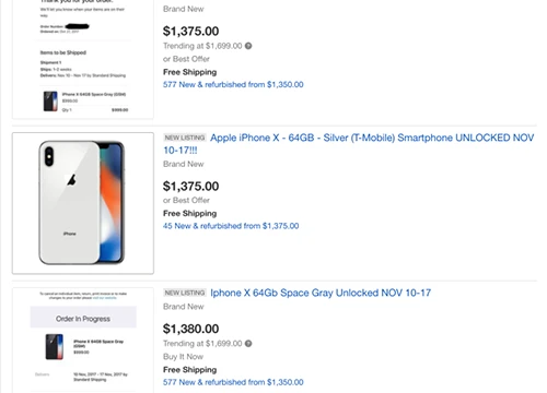 iPhone X 'đội giá' lên 1.500 USD trên eBay