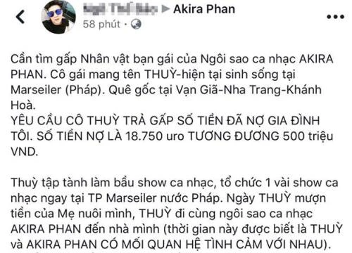 Akira Phan bị tố cùng bạn gái là bầu show hải ngoại quỵt nợ 500 triệu đồng