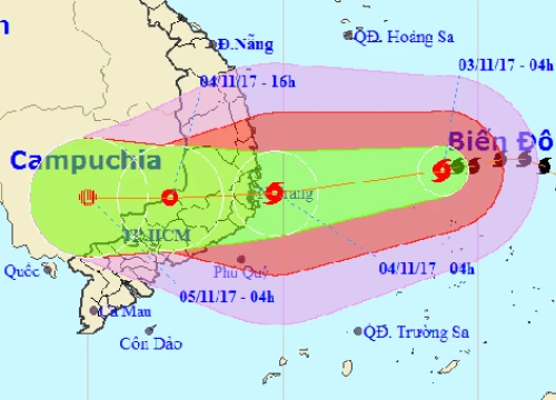 Bão số 12 (Damrey - Con voi) mạnh thêm, hướng vào Khánh Hòa - Ninh Thuận, gây mưa cực lớn