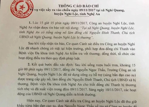 Vụ Chủ tịch xã trúng đạn: Công an huyện Nghi Lộc chính thức lên tiếng