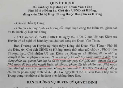 Cách hết chức vụ Chủ tịch xã làm giấy tờ giả chiếm đất công