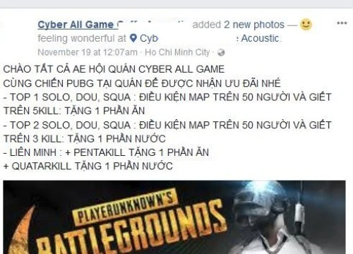 Cao thủ PUBG sắp được ăn không uống không tại các quán net lớn