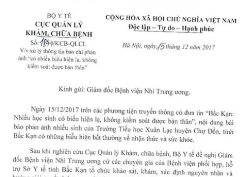 Học sinh Bắc Kạn bị &#8216;bệnh lạ&#8217;: Bộ Y tế yêu cầu làm rõ nguyên nhân