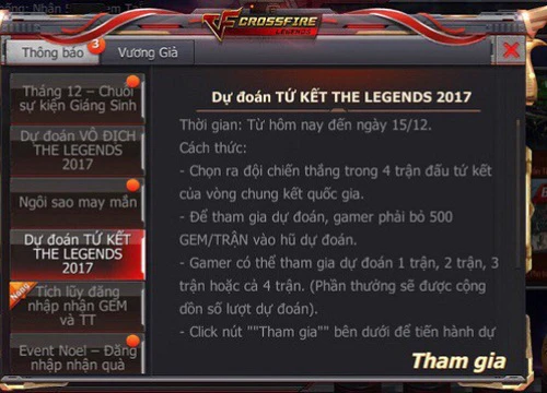 Xạ thủ CFL đổ xô dự đoán The Legends để trúng thưởng thật nhiều Gem