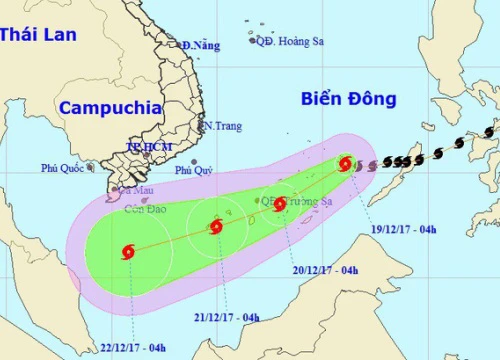 Bão số 15 đang tiến gần quần đảo Trường Sa