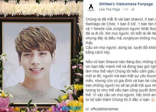 Cộng đồng fan SHINee xôn xao tin người hâm mộ khắp thế giới tìm đến cái chết sau khi nghe tin buồn của Jonghyun