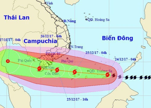 Bão số 16 di chuyển nhanh, hướng vào Nam Bộ