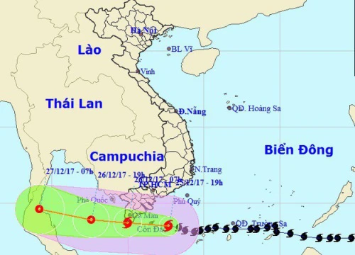 Bão suy yếu thành áp thấp khi quét qua Cà Mau