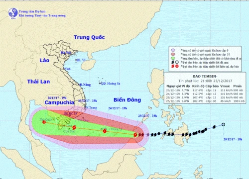 Dự báo thời tiết (24/12): Cập nhật mới nhất về cơn bão Tembin (cơn số 16), bão di chuyển nhanh và mạnh thẳng vào nước ta