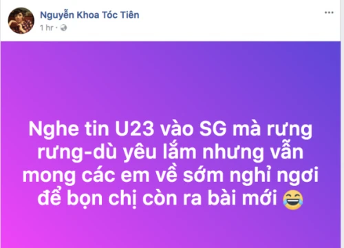 Tóc Tiên: &#8216;Dù yêu nhưng mong các em U23 sớm nghỉ ngơi để chị ra bài mới&#8217;