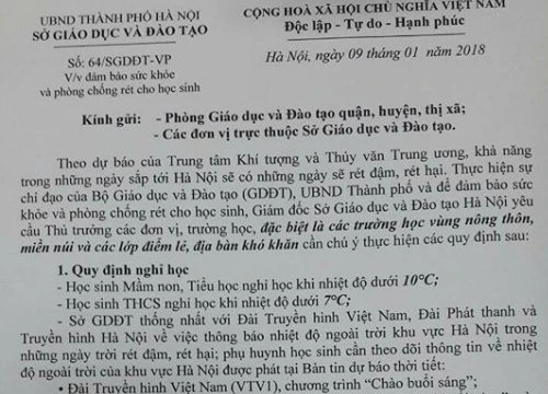 Hà Nội thông báo chính thức lịch học sinh nghỉ học tránh rét